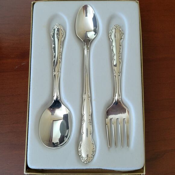 1881 Rogers 1959 Flirtation Baby Silverplate Flatware Utensils Set  Monogram A - Picture 1 of 7